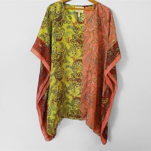 Z&L Boho Made in India Paisley Beach CoverUp Pink Green OS